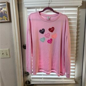 crown & ivy Pink Long-Sleeve Tee with Heart Prints